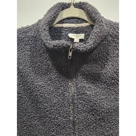 Umgee Gray Sherpa Boucle Knit Fuzzy Teddy Front Zip Sweater Vest, S - Picture 2 of 8